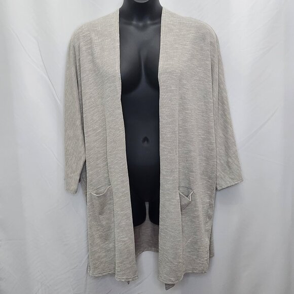 Donni Open Front Duster Cardigan Womens One Size Gray Striped Boho Jacket X02X - Picture 1 of 6